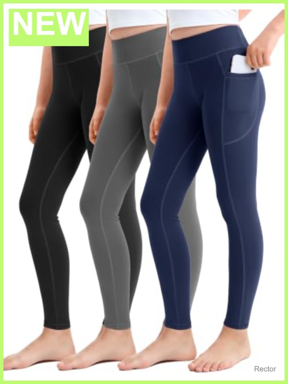 Girls Athletic Leggings 3 Pack with Pockets Yoga Pants 4 Way Stretch